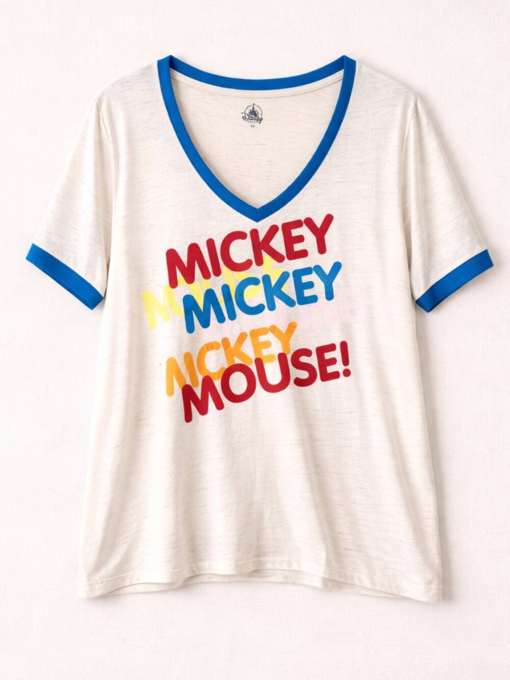 Disney Top Women 2XL Retro Mickey Mouse V-Neck Ringer Tee Park Relaxed NWT